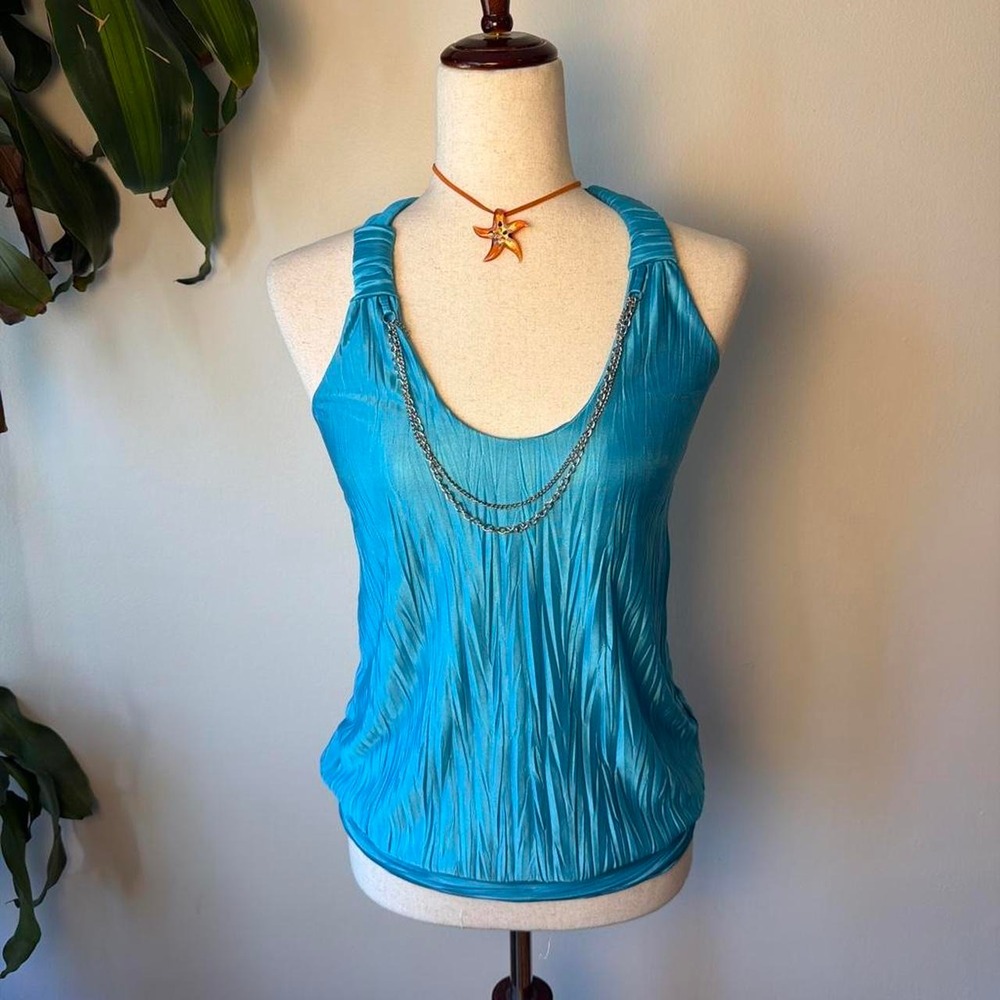 B Wear Byer California Teal Blue Chain Neck Y2K Mcbling Slinky Top Small